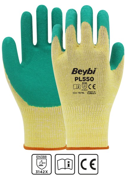 PL550 Polyester Örme Lateks Eldiven (1 Paket-12 Çift)