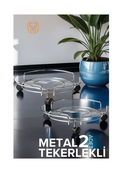 Metal Saksı Altlığı Tekerlekli 2 Li Set