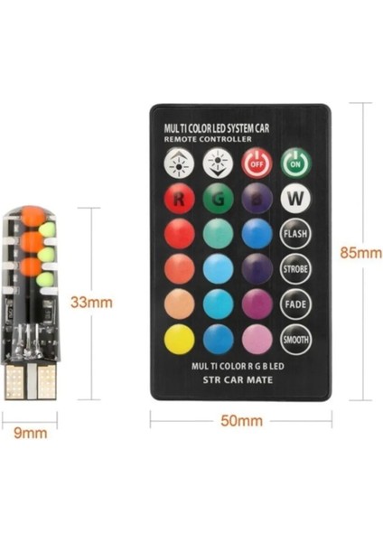 Kumandalı Çakarlı T10 Park Ampulü 18 LED 2'li