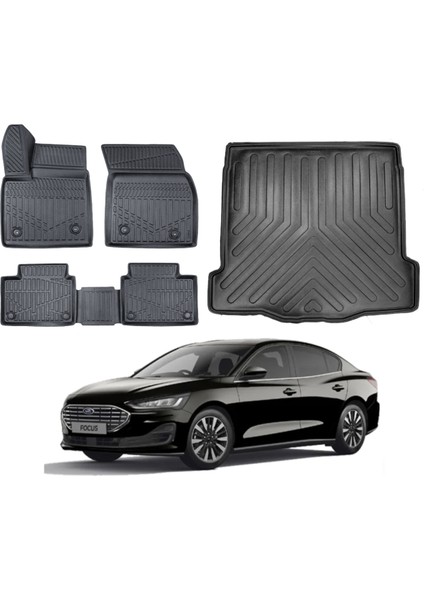 Focus 4 Sedan 2019 Model Stepneli 3D Bagaj Havuzu+3d Araca Özel Paspas Takımı Birebir Uyumlu