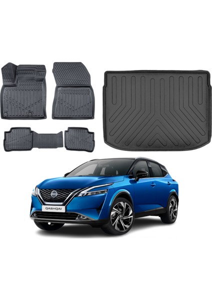 Nissan Qashqai E-Power 2023 Model Üst Bagaj Havuzu+3d Araca Özel Paspas Takımı Birebir Uyumlu