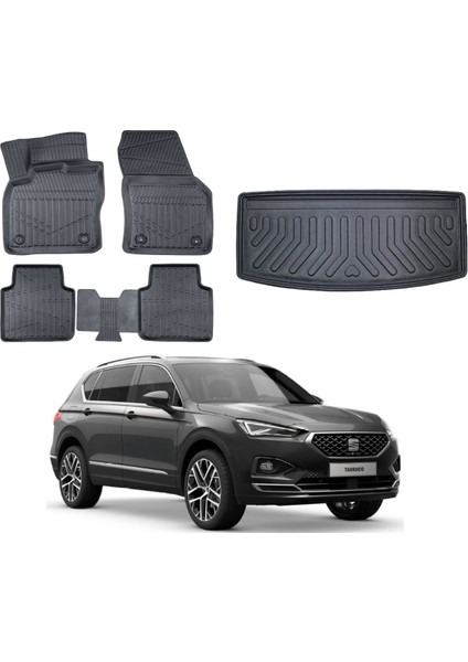 Seat Tarraco 7 Koltuk 2024 Model Bagaj Havuzu+3d Araca Özel Paspas Takımı Birebir Uyumlu