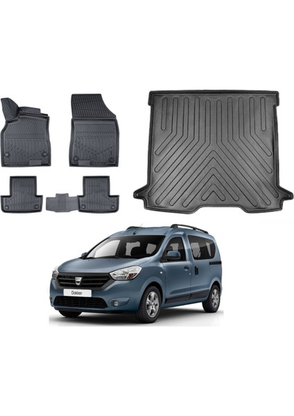 Dacia Dokker 2019 Model 3D Bagaj Havuzu+3d Araca Özel Paspas Takımı Birebir Uyumlu
