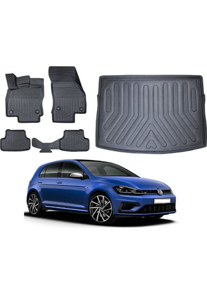 Volkswagen Golf 7 2017 Model 3D Üst Bagaj Havuzu+3d Araca Özel Paspas Takımı Birebir Uyumlu
