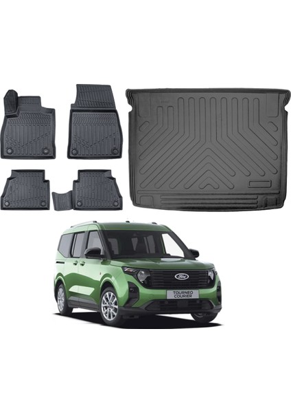 Ford Courier 2024 Model 3D Bagaj Havuzu+3d Araca Özel Paspas Takımı Luxury Serisi