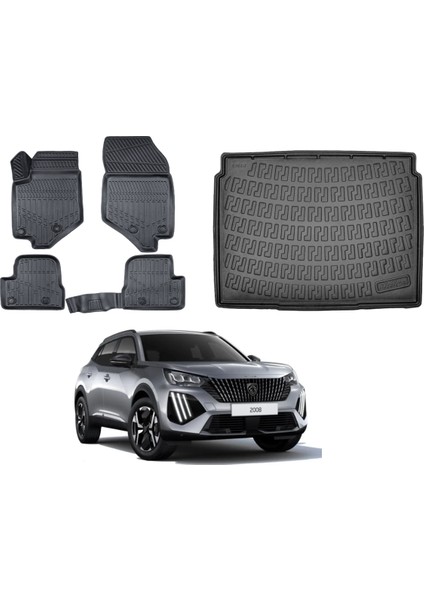 Peugeot 2008 Elektrikli 2024 Model Alt Bagaj Havuzu+3d Araca Özel Paspas Takımı Luxury Serisi