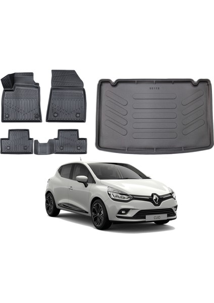 Renault Clio 4 2017 Model 3D Bagaj Havuzu+3d Araca Özel Paspas Takımı Luxury Serisi