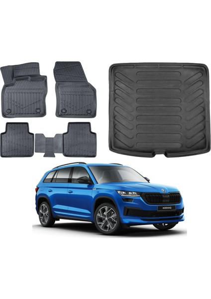 Skoda Kodiaq 2022 Model 3D Bagaj Havuzu+3d Araca Özel Paspas Takımı Luxury Serisi