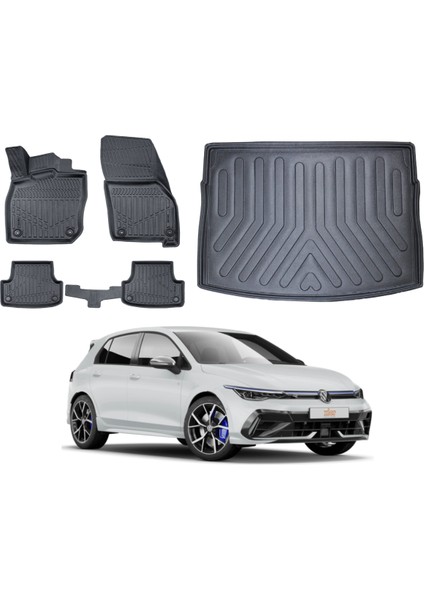 Volkswagen Golf 8 2021 Model Üst 3D Bagaj Havuzu+3d Araca Özel Paspas Takımı Luxury Serisi