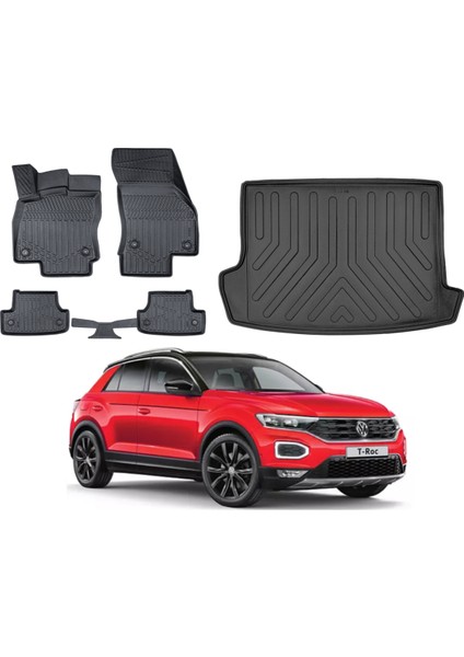 Volkswagen T-Roc 2023 Model Üst 3D Bagaj Havuzu+3d Araca Özel Paspas Takımı Luxury Serisi