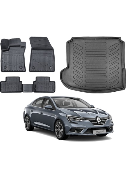 Megane 4 Sedan 2022 Model Sol Kulaklı Bagaj Havuzu+3d Araca Özel Paspas Takımı Luxury Serisi