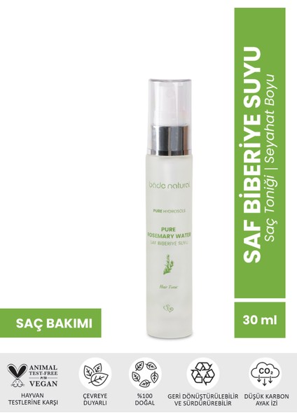 Bade Natural Biberiye Suyu Güçlendirici Saç Toniği Dökülme Karşıtı %100 Doğal ve Saf 30 ml