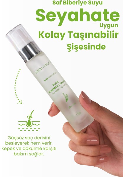 Bade Natural Biberiye Suyu Güçlendirici Saç Toniği Dökülme Karşıtı %100 Doğal ve Saf 30 ml