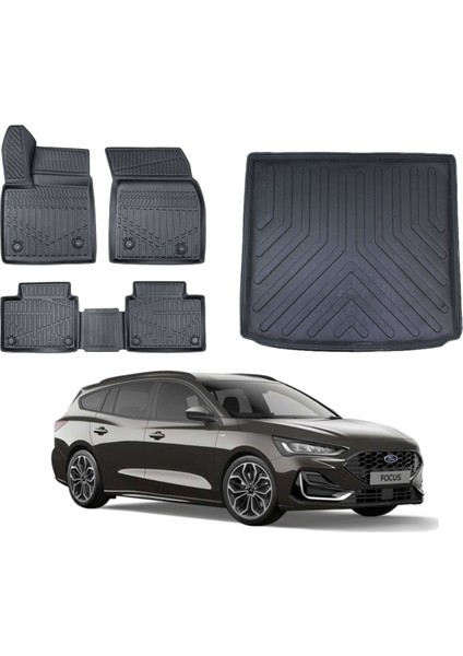 Ford Focus 4 Stw 2019 Model 3D Üst Bagaj Havuzu+Paspas Takımı