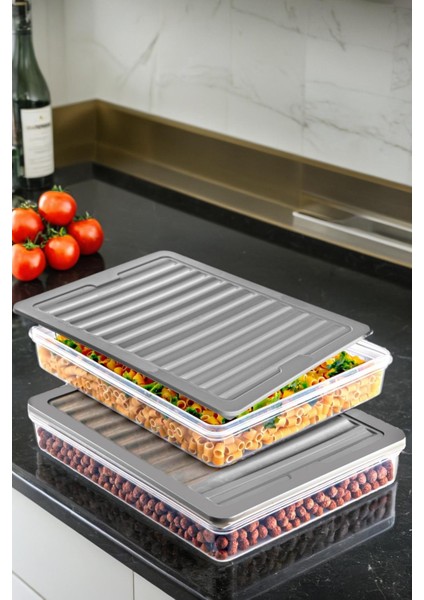 Mikrodalga ve Derin Dondurucuya Uygun Freshbox Saklama Kabı 2'li Set Antrasit