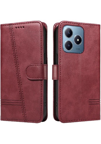 Realme C61 Preslenmiş Pu Deri Ayrılabilir Siyah Bilezik Durumda Için Filp Durumda (Yurt Dışından) indirimleri