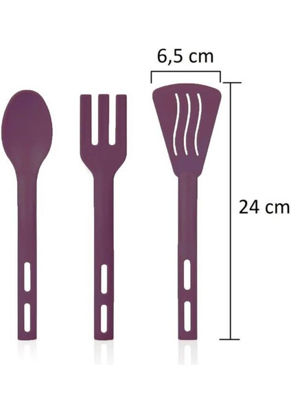 3lü Mini Plastik Spatula Kaşık Çatal Servis Seti Takımı Mor