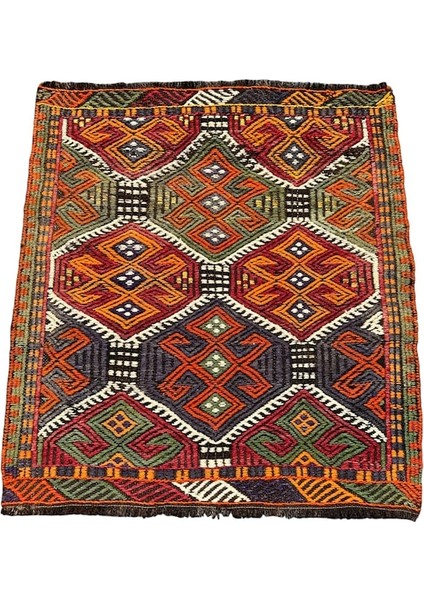 El Dokuma Küçük Cicim Kilimi 65X74 Kök Boya %100 Yün Renkli Kilim