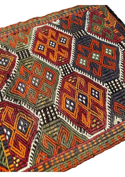 El Dokuma Küçük Cicim Kilimi 65X74 Kök Boya %100 Yün Renkli Kilim