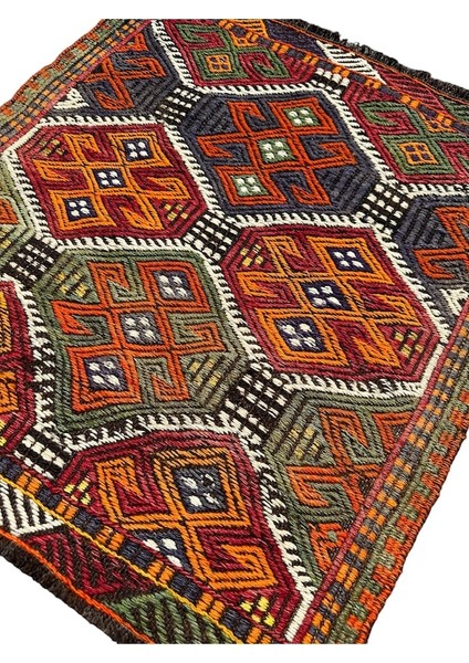 El Dokuma Küçük Cicim Kilimi 65X74 Kök Boya %100 Yün Renkli Kilim