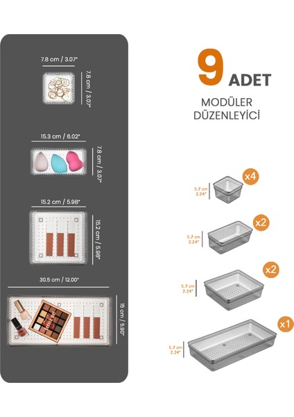 9'Lu Çekmece Içi Organizer - Kozmetik Takı Makyaj Organizeri Dolap Içi Düzenleyici - Antrasit fiyatları