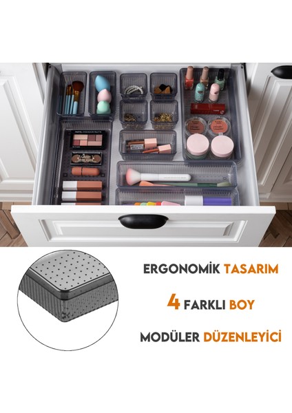 9'Lu Çekmece Içi Organizer - Kozmetik Takı Makyaj Organizeri Dolap Içi Düzenleyici - Antrasit modelleri