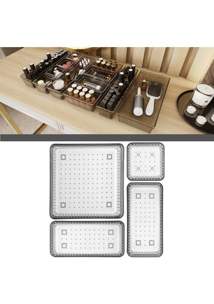 4'Lü Çekmece Içi Organizer - Kozmetik Takı Makyaj Organizeri Dolap Içi Düzenleyici - Antrasit