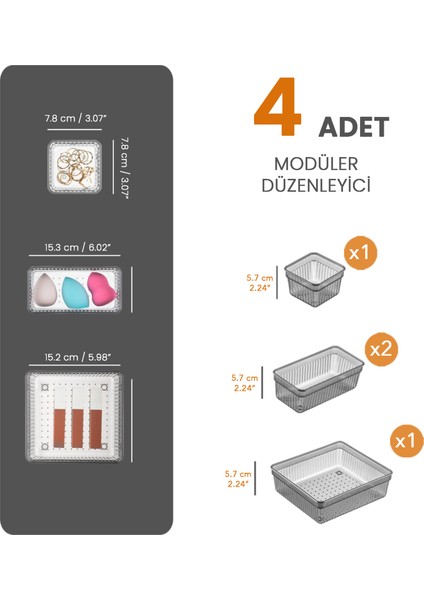 4'Lü Çekmece Içi Organizer - Kozmetik Takı Makyaj Organizeri Dolap Içi Düzenleyici - Antrasit fiyatları