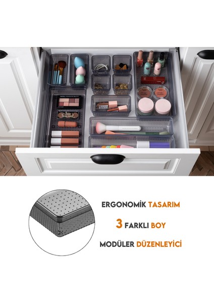 4'Lü Çekmece Içi Organizer - Kozmetik Takı Makyaj Organizeri Dolap Içi Düzenleyici - Antrasit modelleri