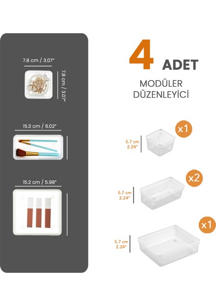 4'Lü Çekmece Içi Çok Amaçlı Organizer -Kozmetik Takı Makyaj Organizeri Dolap Içi Düzenleyici Şeffaf fiyatları