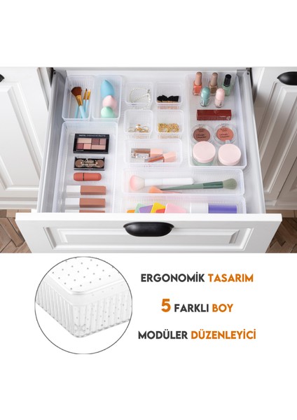 15'Li Çekmece Içi Çok Amaçlı Organizer -Kozmetik Takı Makyaj Organizeri Dolap Içi Düzenleyici Şeffaf