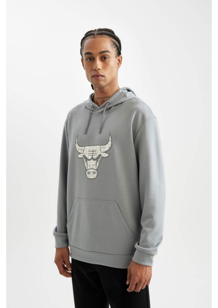 Fit NBA Chicago Bulls Standart Fit Kapüşonlu Skuba Dalgıç Kumaş Sweatshirt D2568AX24AU