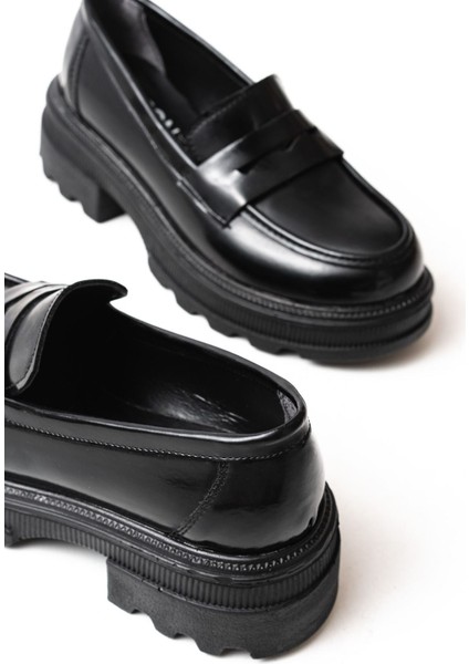 Siyah Rugan Günlük Yüksek Tabanlı Loafer Ayakkabı indirimleri