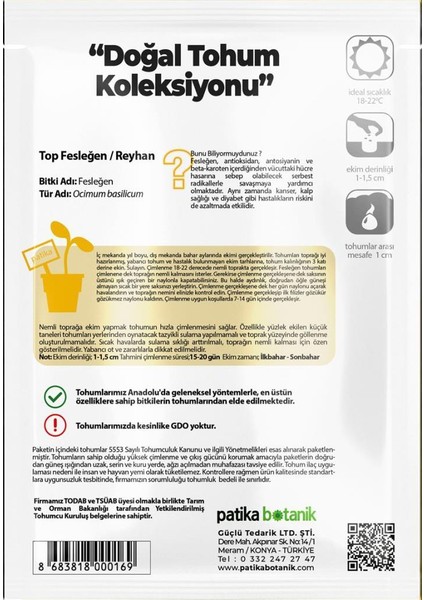 100 Adet Top Fesleğen - Top Reyhan (Ocimum Basilicum) Çiçek Tohumu