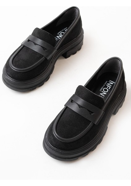 Siyah Süet Günlük Yüksek Tabanlı Loafer Ayakkabı modelleri