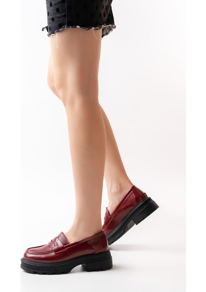 Bordo Rugan Günlük Yüksek Tabanlı Loafer Ayakkabı fiyatları