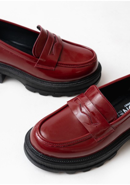 Bordo Rugan Günlük Yüksek Tabanlı Loafer Ayakkabı modelleri