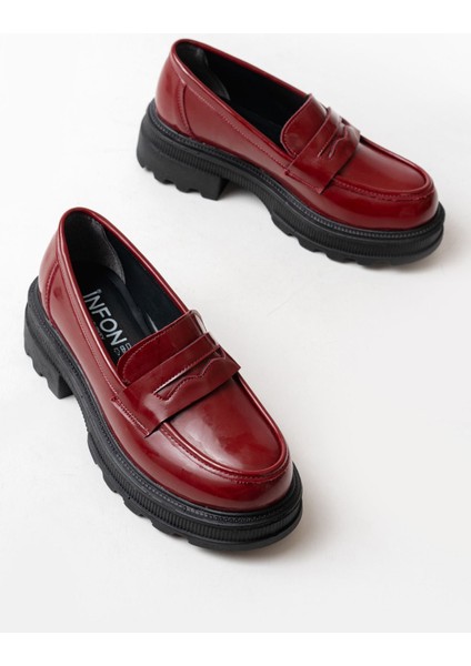 Bordo Rugan Günlük Yüksek Tabanlı Loafer Ayakkabı indirimleri