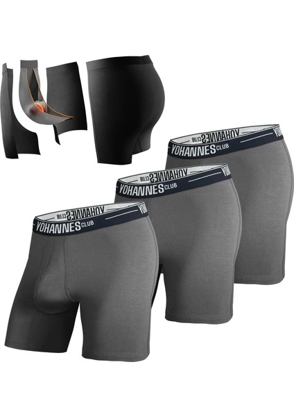 Yohannesclub, Erkek, Özel Seperatörlü Pamuklu Boxer,3'Lü, Antrasit,