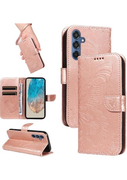 Samsung Galaxy M35 Ayrılabilir El Kayışı Kabartmalı Kelebek Için Flip Case (Yurt Dışından)