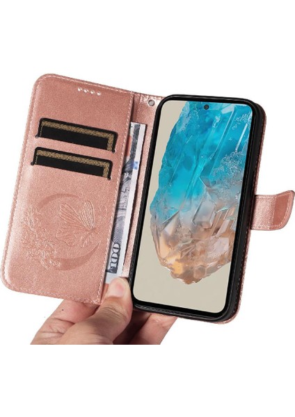 Samsung Galaxy M35 Ayrılabilir El Kayışı Kabartmalı Kelebek Için Flip Case (Yurt Dışından)