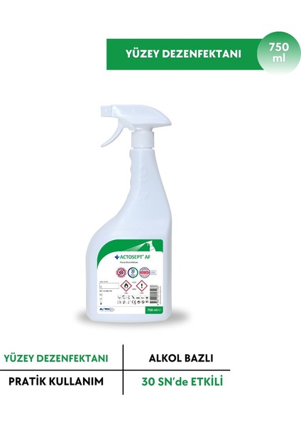 Actosept® Af 750 ml Alkollü Hızlı Yüzey Dezenfektanı 30 Saniyede Etki