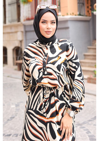 Alya Tünel Kemerli Tesettür Elbise 1202 -Bej fiyatları