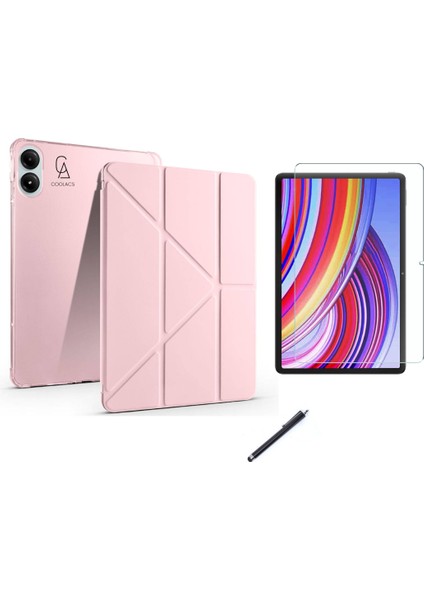 Xiaomi Poco Pad 12.1 İnç Uyumlu Tri Fold Kalemlikli Tablet Kılıfı Ekran Koruyucu Kalem Seti