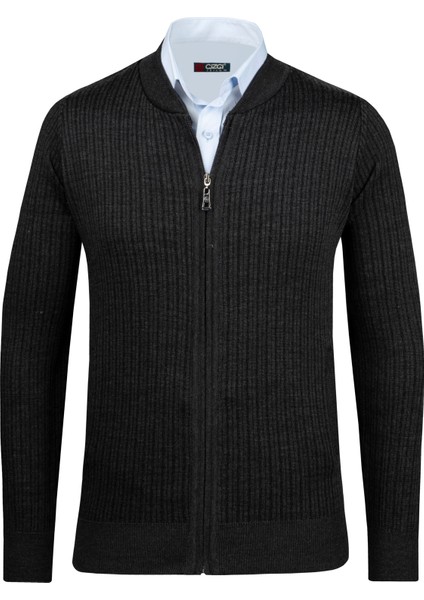 Erkek Triko Ceket Fermuarlı Cep Detaylı Desenli Kol Ve Bel Lastikli Çelik Örgü - 5004K