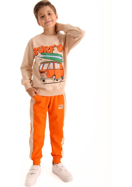 Pamuklu Surf Up Baskılı Erkek Çocuk Ikili Takım Turuncu