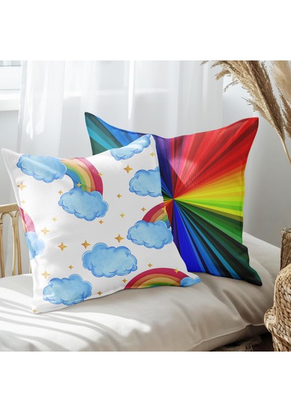 Gökkuşağı Tasarımlı 2'li Yastık Içi ve Kırlent Kılıfı 45CM 113546