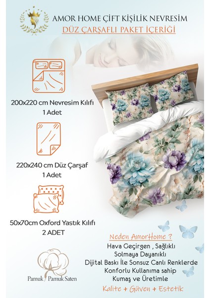 Amor Home Çift Kişilik  Pamuk Saten Nevresim Takımı Spring Flower