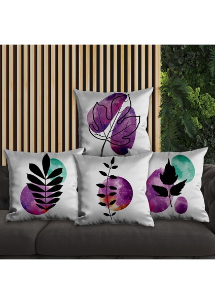 Mor Yaprak Tasarımlı 4'lü Yastık Içi ve Kırlent Kılıfı 45CM 113651