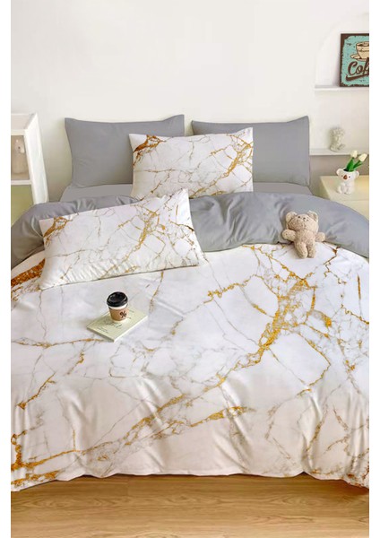 Amor Home Çift Kişilik  Pamuk Saten Nevresim Takımı Gold Marble